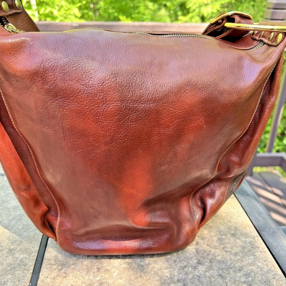 Marino Orlandi Italian Leather Shoulder Bag Brown Handcrafted Purse Large Zipper - Picture 8 of 16